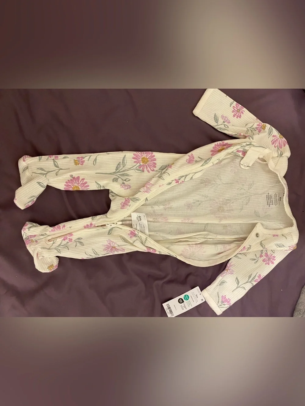 Carter's Cream Ribbed Baby Romper with Pink Floral Print